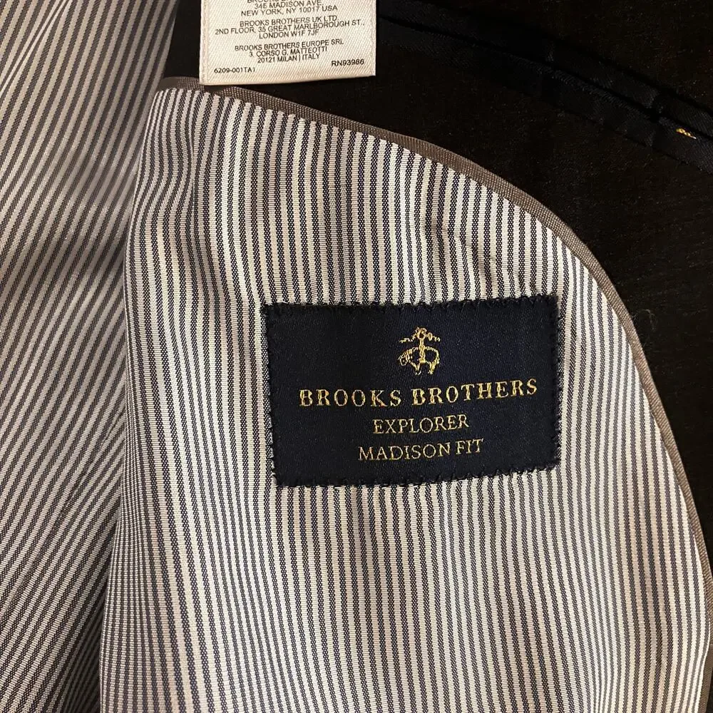 Brooks Brothers Explorer Blazer Jacket 44L‎ Black Madison Fit Two Button Wool